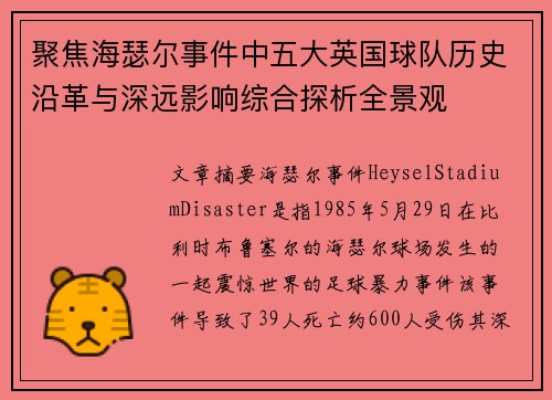 聚焦海瑟尔事件中五大英国球队历史沿革与深远影响综合探析全景观